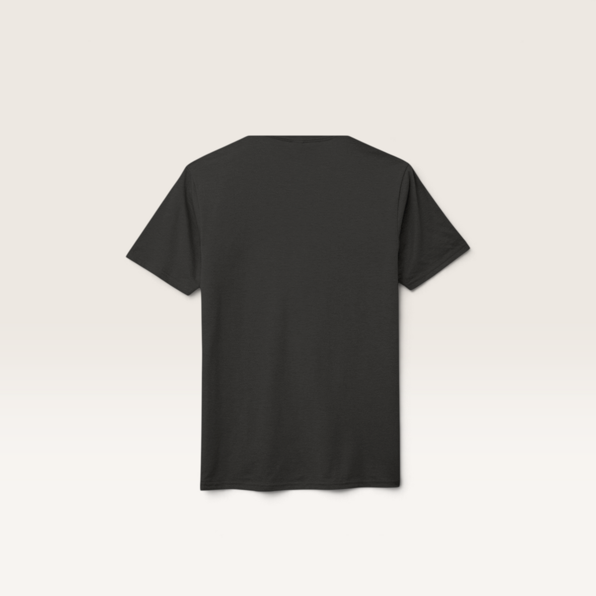 Back view of a plain black iTsChoCoBu unisex tri-blend t-shirt with a rib-knit neck and short sleeves.