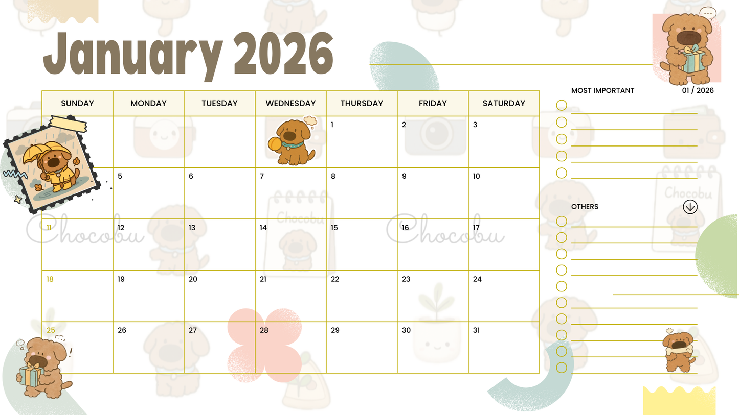 iTsChoCoBu Digital Wall Calendar 2026