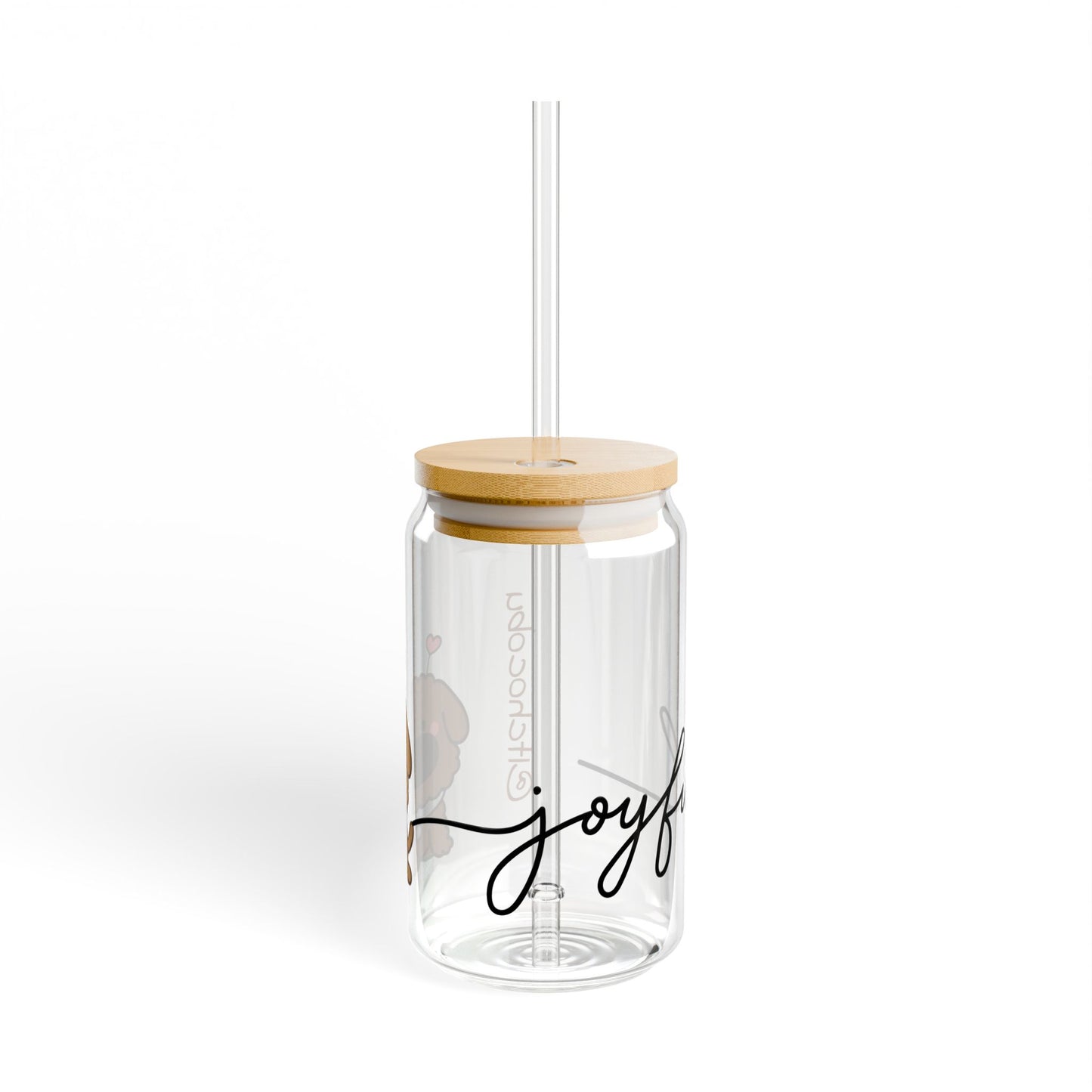 iTsChoCoBu Joyful Dog 16oz Glass Sipper with Bamboo Lid