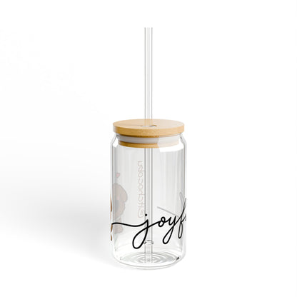 iTsChoCoBu Joyful Dog 16oz Glass Sipper with Bamboo Lid