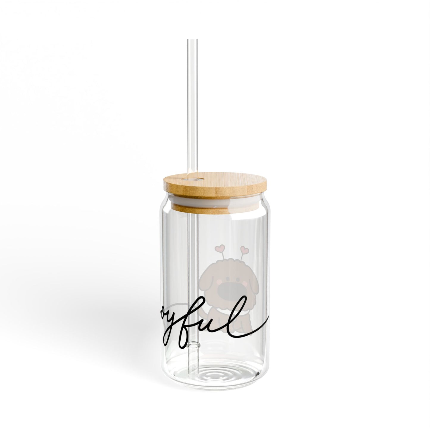 iTsChoCoBu Joyful Dog 16oz Glass Sipper with Bamboo Lid