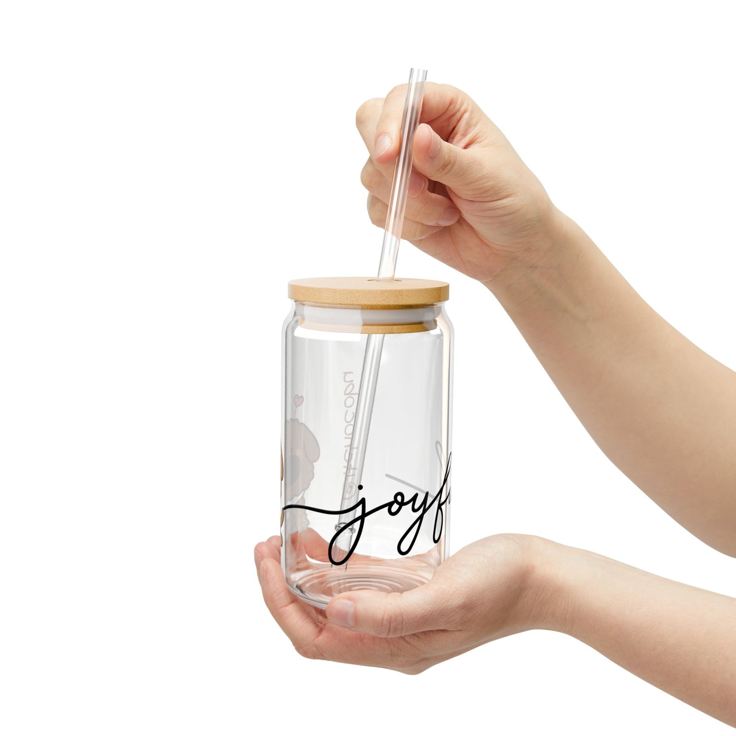 iTsChoCoBu Joyful Dog 16oz Glass Sipper with Bamboo Lid