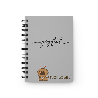iTsChoCoBu Joyful Spiral Notebook — Gray Journal with Cute Puppy Illustration