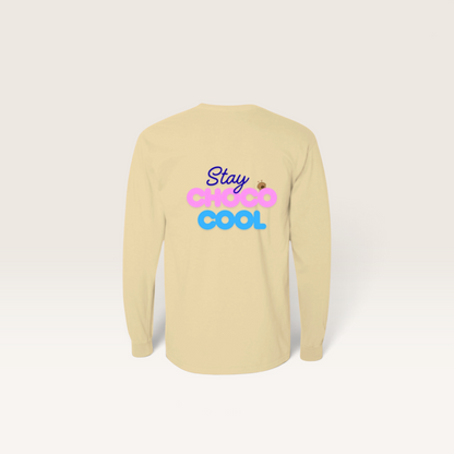 iTsChoCoBu long sleeve cotton t-shirt in beige with Stay Choco Cool graphic print on the back