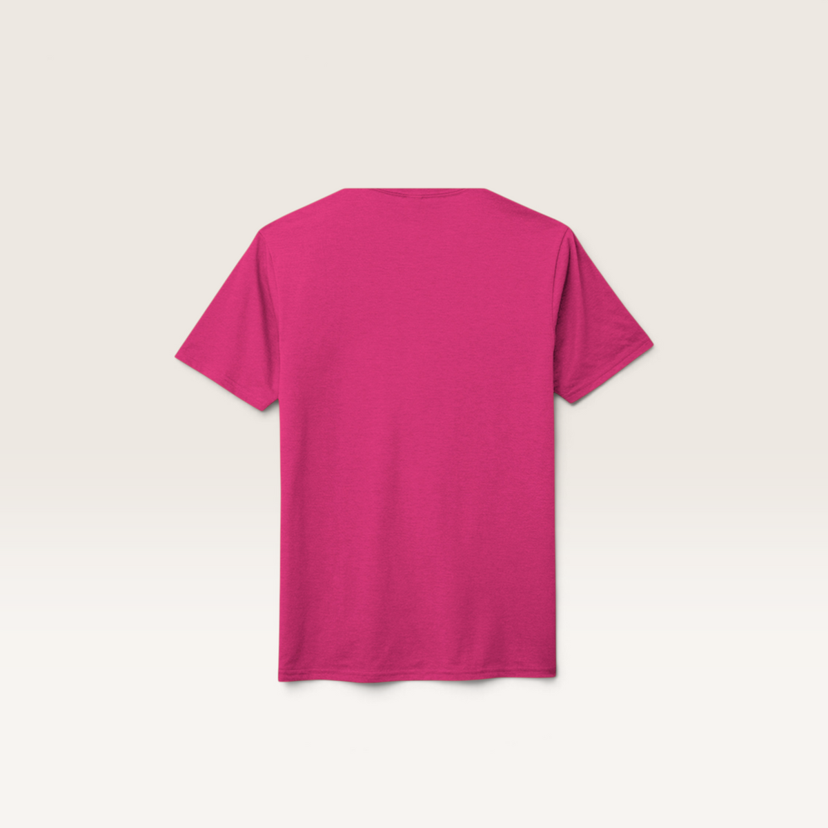 Back view of a plain fuchsia pink iTsChoCoBu unisex tri-blend t-shirt with a rib-knit neck.