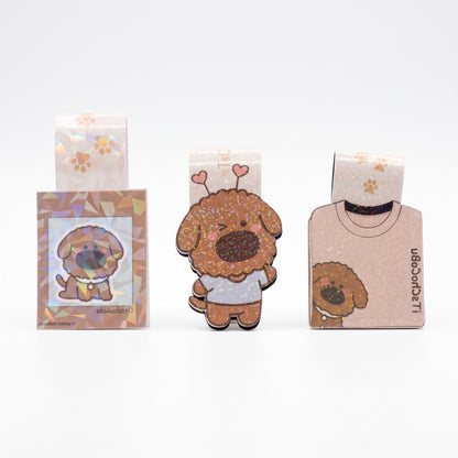 iTsChoCoBu magnetic bookmark set featuring three holographic brown puppy designs for books and journals